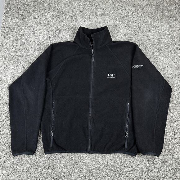 Helly Hansen Fleece Jacket Mens Small Black Full Zip Pockets Logo HH Outdoors - Picture 1 of 14